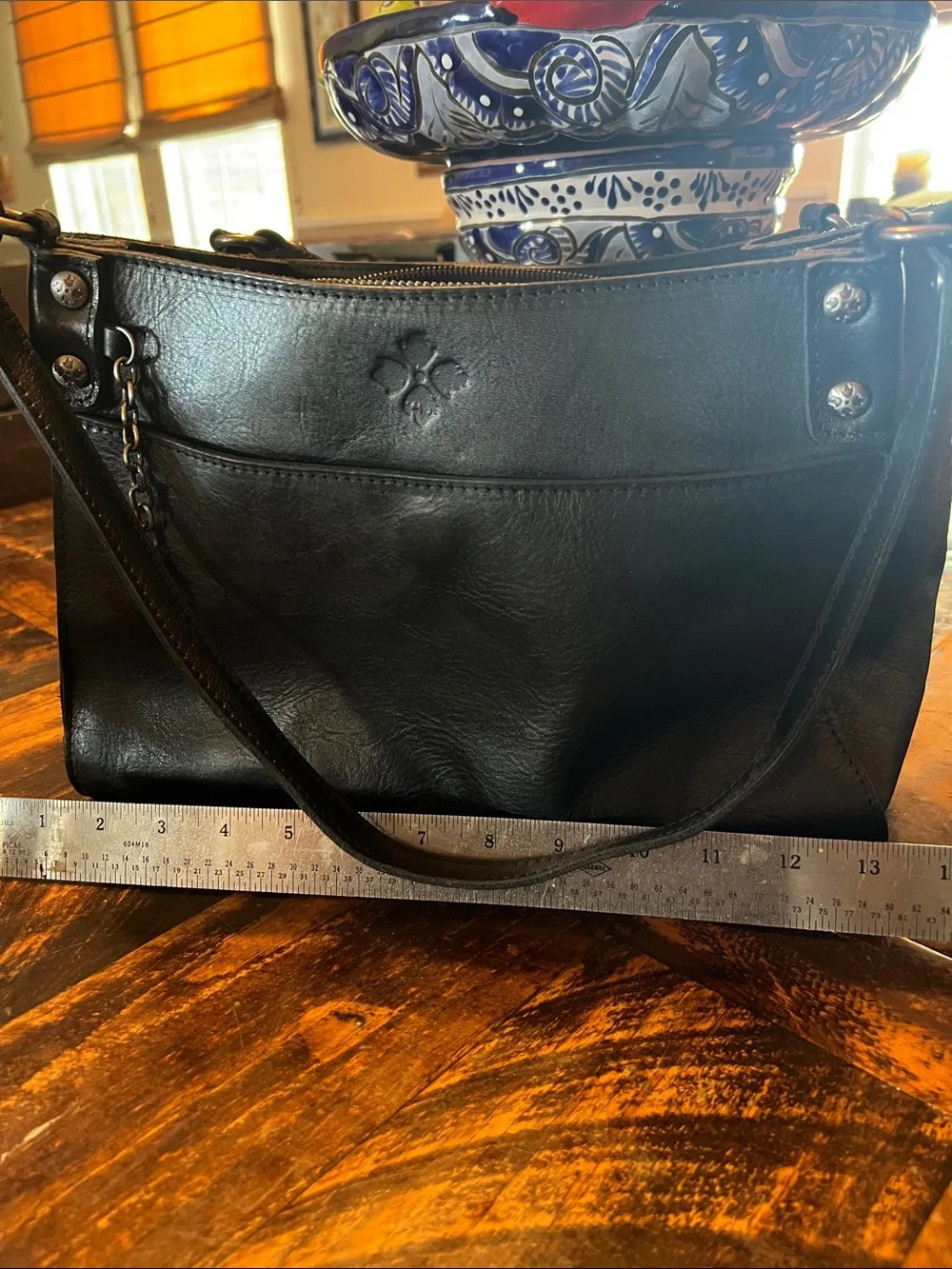 Patricia Nash Black Leather Shoulder Bag with Subtle Embossing